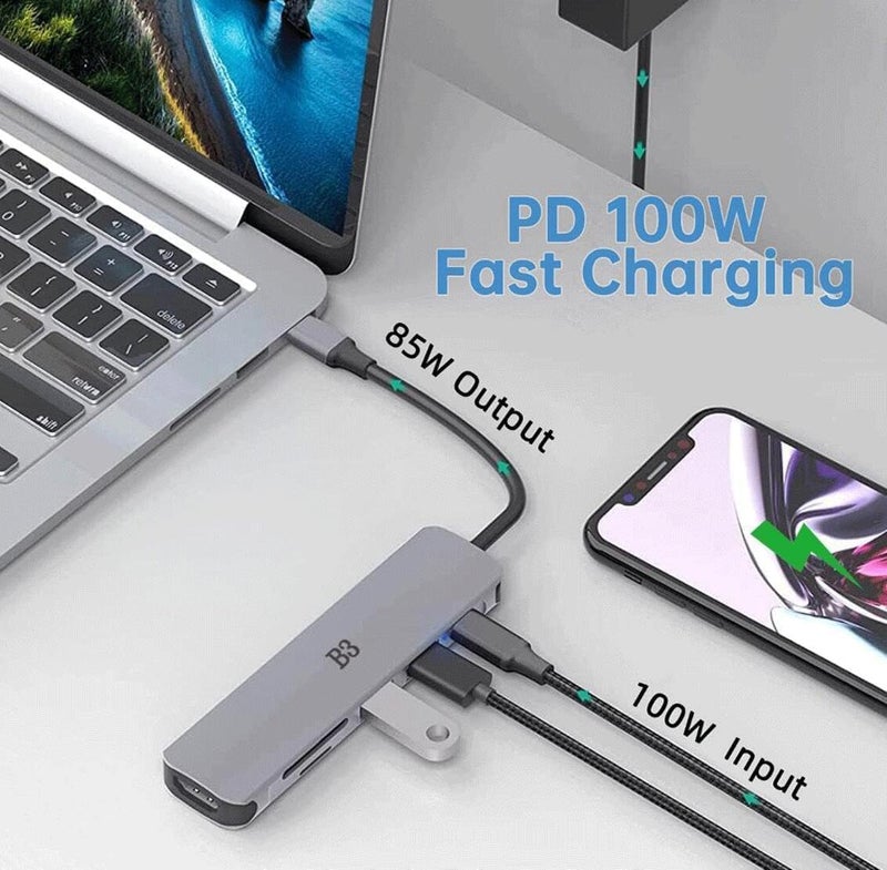 BIGTHREE USB C Hub 6-in-1 Multi-Port Adapter with 4K@60Hz HDMI, 100W PD, 2 USB A Data Ports, and SD/TF Card Reader – Aluminum Type-C Hub for MacBook Air/Pro M1/M2, iPhone 17 Pro Max, Surface Go, XPS, iPad - Image 3